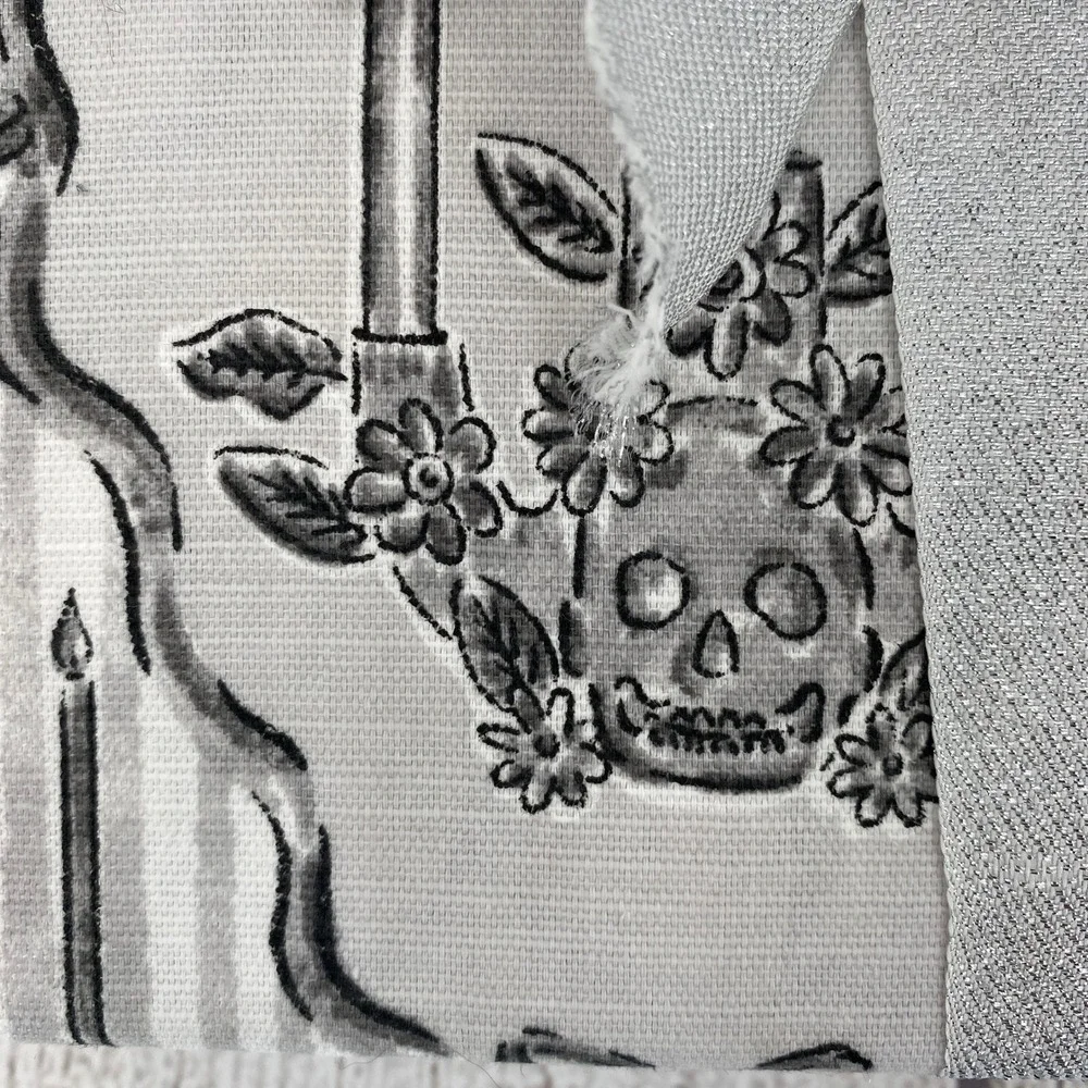 Madame Bones Tablecloth Halloween 60x120 Oblong Grey Gothic Skull Candelabra